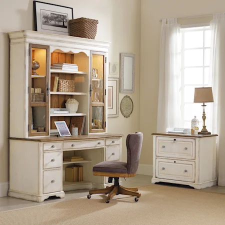 Filing Drawer Kneehole Desk with Open Bookcase Hutch